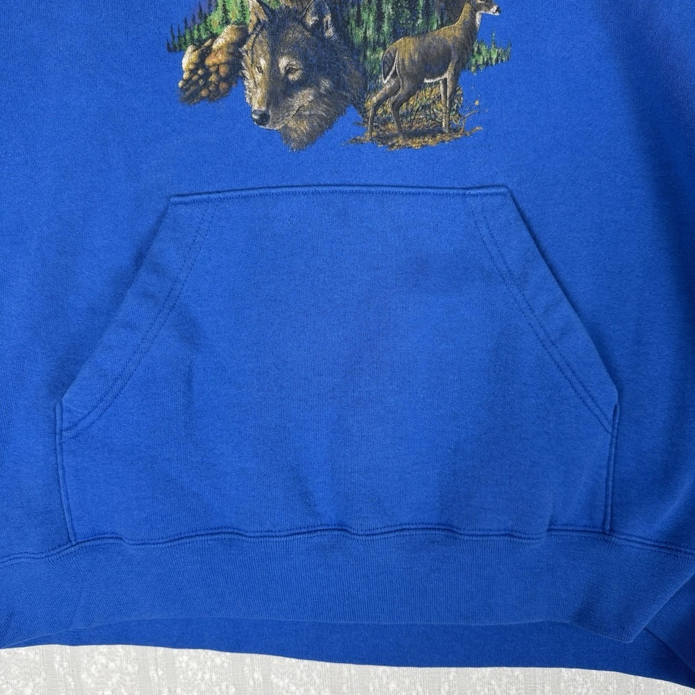 Vintage Fruit of the Loom Mens Wildlife Graphic Hoodie Size 2XL Blue Y2K Outdoor - Picture 9 of 16